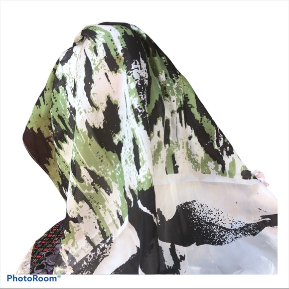 NWOT Esprit Silky Scarf Various patterns Cute green black abstract - Picture 3 of 9